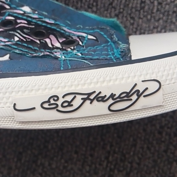 Vintage Ed Hardy Women's Teal and White Sneakers Size 11 - Picture 6 of 10
